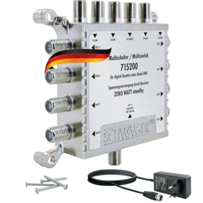 Abbildung von SCHWAIGER 5200 Multischalter 5/8 SAT Verteiler 8 Teilnehmer Splitter digital Multiswitch Wege mit externem Netzteil für Quattro/Quad LNB Digital, HDTV, FullHD, 4K, 8K, UHD