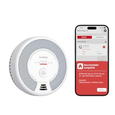 Abbildung von X Sense Rauch und Kohlenmonoxid Melder mit WLAN austauschbarer Batterie, 2 in 1 Rauchmelder, intelligenter kombinierter kompatibel Home Security App, SC06 WX, Stück