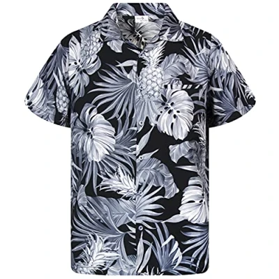 Abbildung von King Kameha Funky Hawaiihemd, Kurzarm, Print Pineapple Leaves, Monograu, L