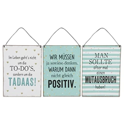 Abbildung von levandeo 3er Set Blechschilder H20cm Lustige Sprüche Grün Weiß Positiv Mut Wandbild Wanddeko Deko Geschenk
