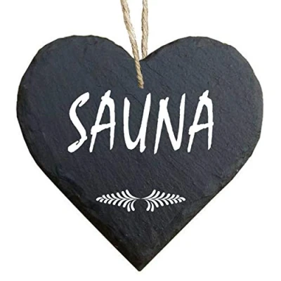 Abbildung von Homeyourself Herz Schieferherz Schiefer Schieferschild 10 x cm Sauna schwarz Dekoschild Wandschild Schild Stein Geschenk