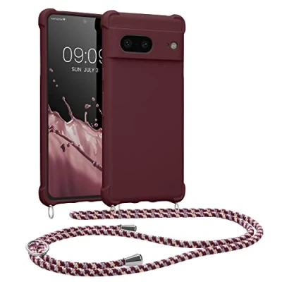 Abbildung von kwmobile Necklace Case kompatibel mit Google Pixel 7 Hülle Cover Kordel zum Umhängen Silikon Schutzhülle Bordeaux Violett