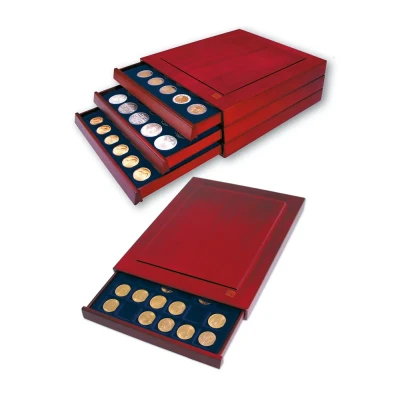 Abbildung von Safe, Münzbox, Nova Exquiste für Münzen Ø 32 mm. (30 Stk.) Mahagonifarbe Abm: 245x200x35 pro Stk.