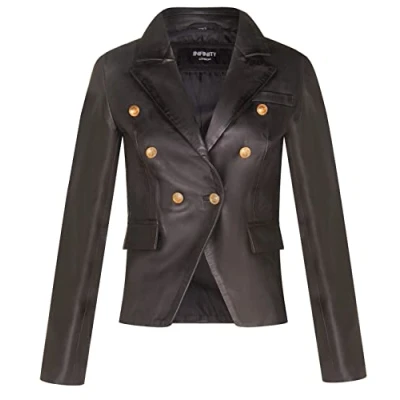Abbildung von Infinity Leather Damen Jacke aus Echtem Leder im Military Stil, Schwarz