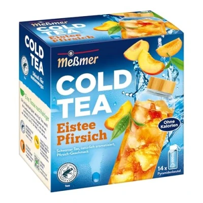 Abbildung von Meßmer Cold Tea Eistee Pfirsich Für die Wasserflasche ohne Zucker Kalorien Alternative zu zuckerhaltigen Getränken wie Limonade oder Saft 14 Pyramidenbeutel