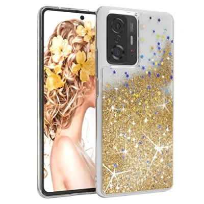 Abbildung von EAZY CASE Hülle kompatibel mit Xiaomi 11T 5G / Pro Schutzhülle Flüssig Glitzer, Handyhülle, Schutzhülle, Back Cover Glitter Flüssigkeit, TPU/Silikon, Transparent/Durchsichtig, Gold