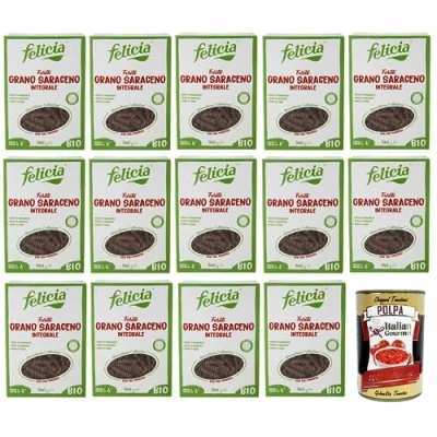 Abbildung von 14x Felicia Fusilli di Grano Saraceno Integrale,Pasta mit 100% Bio Buchweizen,Bio und Natürlich Glutenfrei,Packung 340g + Italian Gourmet Polpa Pomodoro 400g Dose