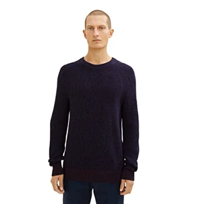 Abbildung von TOM TAILOR Herren Basic Strickpullover 1032292, 30646 Navy Red Structure, XL