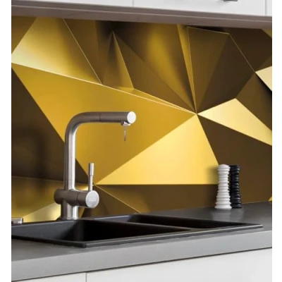 Abbildung von MyMaxxi Küchenrückwand Folie selbstklebend matt Versteift einfache Montage ohne Bohren Motiv Gold Polygone 60cm hoch Spritzschutz Küche Klebefolie Elegant Kunstwerk 340 x