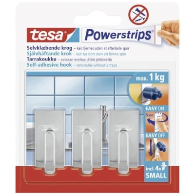 Abbildung von 6 x Tesa Powerstrips Haken Small Classic chrom VE=3 Stück