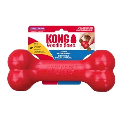 Abbildung von KONG Goodie Bone Klassischer langlebiger Hundeknochen aus Naturkautschuk, unterstützt geistiges Engagement Leckerli Dosierung Rot für extra große Hunde