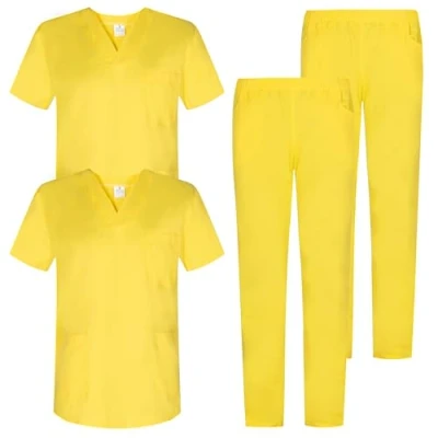 Abbildung von MISEMIYA Pcs schrubb Set Bz 2 817 8312 Pack x Stück Kasack und Hose, für Sanitär, Unisex Uniformen, Gelb, M (2er