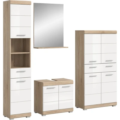 Abbildung von INOSIGN Badmöbel Set &quot;Siena, 4 teilig, bestehend aus:&quot;, (Set), Hochschrank, Waschbeckenunterschrank, Badspiegel, Midischrank