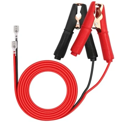 Abbildung von HuaLiSiJi Batterie Krokodilklemmen mit Flachstecker Autobatterie 12V 24V 14AWG 30A, für Autos, Motorräder Batterieladung, Notbatterieanschluss Usw (2m)