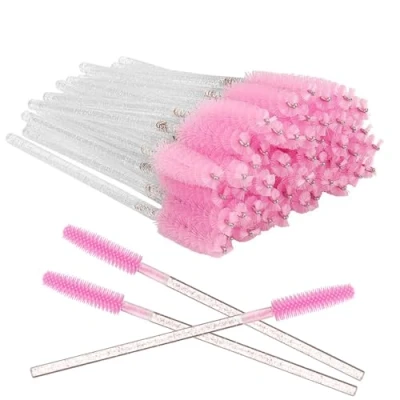 Abbildung von vgggrd 100 Stück Einweg Wimpernbürste, Kosmetik Pinsel für Wimpern und Augenbrauen, Mascara Zauberstäbe Beauty Salon Hausgebrauch (Transparentes Rosa)