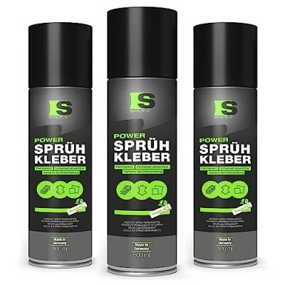 Abbildung von Spraytive 3 x 500ml Power Sprühkleber: Für Textilien, Vlies, Schaumstoff, Leder, Dachhimmel, Teppich, Papier &amp; mehr Stark permanent haftend mit variabler Sprüheinstellung