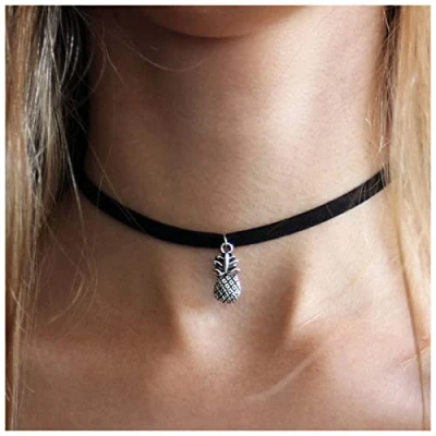 Abbildung von Inilbran Boho Ananas Samt Halskette Vintage Schwarzer Choker Schwarzes Wildleder Kette Gothic Satinband Schmuck Für Frauen Und Mädchen