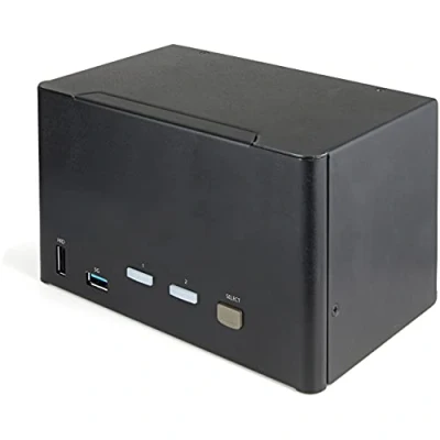 Abbildung von StarTech.com 2 Port Quad Monitor DisplayPort KVM Switch 4K 60 Hz UHDR DP 1.2 mit USB 3.0 Hub 2x 3.0(5 Gbit/s) und 4x 2.0 HID Anschlüssen, Audio Hotkey TAA (SV231QDPU34K)