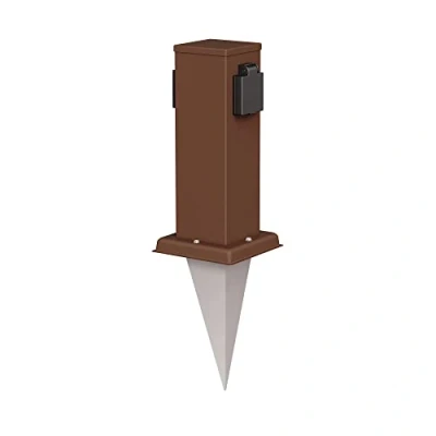 Abbildung von ledscom.de Garten Steckdosen Säule Polly mit Erdspieß für außen, IP44, 2 Fach, braun, eckig, 27cm