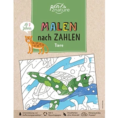 Abbildung von Malen nach Zahlen Tiere. Für Kinder ab 7 Jahren: Kreativer Ausmalspaß mit Zahlen. Nachhaltiges Malbuch auf Recyclingpapier (pen2nature kids)