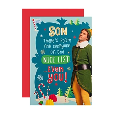 Abbildung von Hallmark Weihnachtskarte für Sohn lustiges Warner Bros Elf Design
