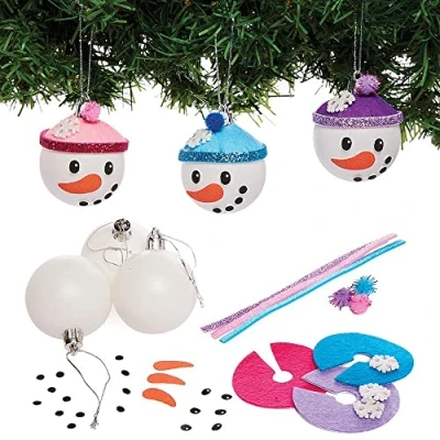 Abbildung von Baker Ross FX290 Schneemann Weihnachtsbaumkugel Dekoration Bastelset Packung mit 6, Bastelt Eure Eigenen Weihnachtsdekorationen, Kugel Dekorationen für Kinder zum Basteln und Aufhängen