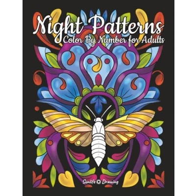 Abbildung von Night Patterns Color By Number for Adults: 50 Numbers Pattern Designs on Black Backgrounds