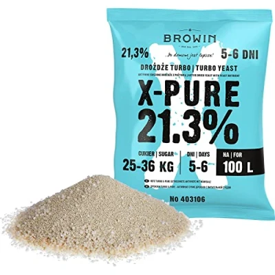 Abbildung von BROWIN® Hefe Turbo X Pure 403106 Destillation hochqualitative Gärhefe bis 21,3% Alkohol in 48 Stunden für 100 Liter und 36 kg Zucker 360 g