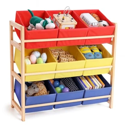 Abbildung von BELLE VOUS Aufbewahrungsschrank Mit Körben 3 Etagen Kinderregal Spielzeugregal Kinderzimmer Möbel Bücherregal Stoffkörben