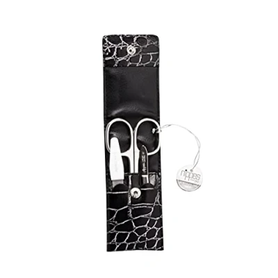 Abbildung von nippes Solingen Trendy Maniküre Set 3 teilig Schwarz Rindsleder Etui mit Kroko Prägung Nageletui Nagelschere, Nagelfeile und Pinzette vernickelt Made in Germany