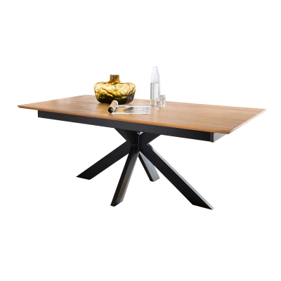 Abbildung von Massivart® Esstisch RICARDO 180 cm / 200 ausziehbar Massivholztisch Wildeiche geölt, Standbeine als Spider Gestell schwarz Metall Industrial Look