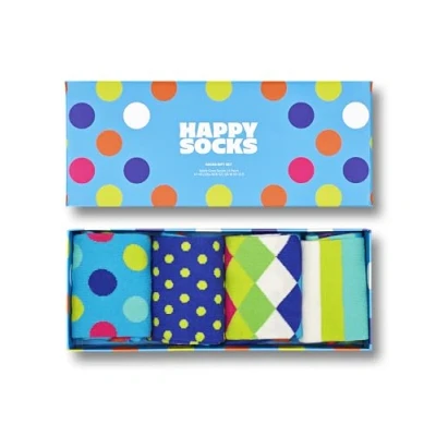 Abbildung von Happy Socks 4 Pack Amazon Big Dot Box, farbenfrohe und fröhliche, Socken für Männer Frauen, Grün Blau Orange Gelb Rosa Weiß (36 40)