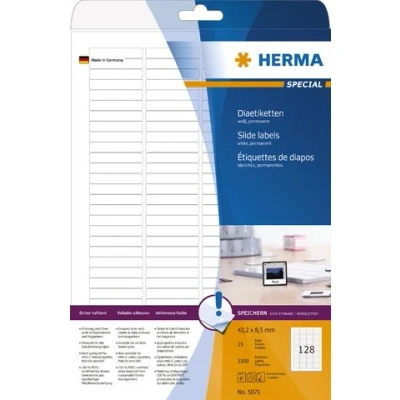 Abbildung von HERMA Dia Etiketten weiß 43,2x8,5mm Special A4 VE=3200 Stück