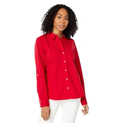 Abbildung von Tommy Hilfiger Damen Classic Langarm Roll Tab Button Down Shirt (Standard und Übergröße), Scharlachrot 01, XL