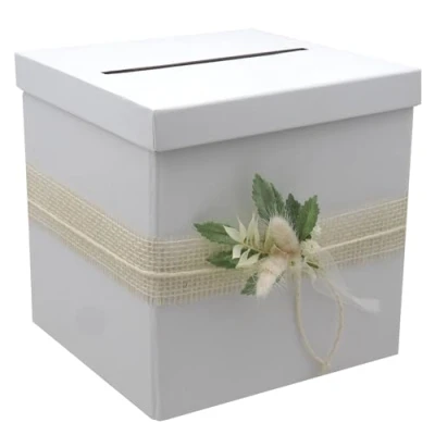 Abbildung von ZauberDeko Geschenkbox Briefbox Kartenbox Hochzeit Vintage Trockenblumen Creme Geldgeschenk