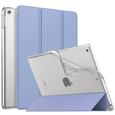 Abbildung von MoKo Hülle Kompatibel mit Neu iPad 9./8./7. Generation (2021/2020/2019), 10,2 Zoll Ständer, TPU Transluzent Matt Rückseite Cover Auto Schlaf/Aufwach Funktion, Lavendel