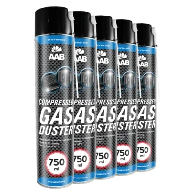 Abbildung von AAB Reinigungsspray 5 x 750ml, Druckluftreiniger, Reinigung von Bürogeräte, Tastatur PC, Spielekonsolen, Air Duster, Luft Druck, Pressluft