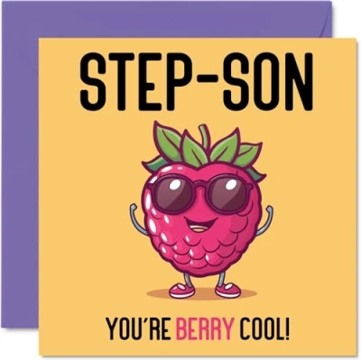 Abbildung von Geburtstagskarten für Stiefsohn Berry Cool lustige Geburtstagskarte von Stiefmutter, Vater, Sohn, Geburtstagsgeschenke, 145 mm x mm, Witz Grußkarten Männer und Ihn