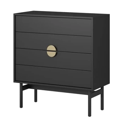 Abbildung von Selsey Kommode Aufbewahrungsschrank 4 Schubladen Schrank Schubladenschrank Push to Open 85,5 cm Stoon Schwarz