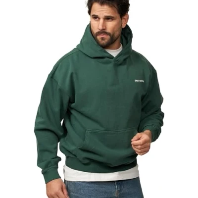 Abbildung von behype. Herren Oversize Hoodie Kapuzenpullover Einfarbig Basic Heavy Pullover Kapuzen Sweatshirt Für Männer BHS_Herren_6032 Forest Green Washed XL