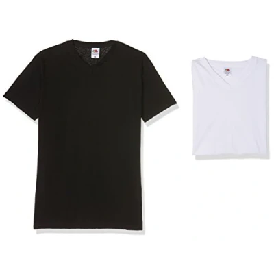 Abbildung von Fruit of the Loom Herren V Neck Valueweight T Shirt, schwarz/weiß, L (10er Pack)