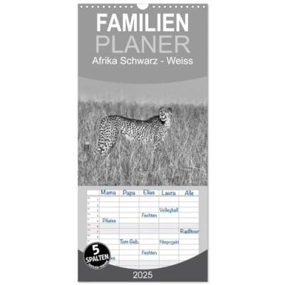 Abbildung von Familienplaner 2025 Afrika Schwarz Weiss mit 5 Spalten (Wandkalender, 21 cm x 45 cm), CALVENDO