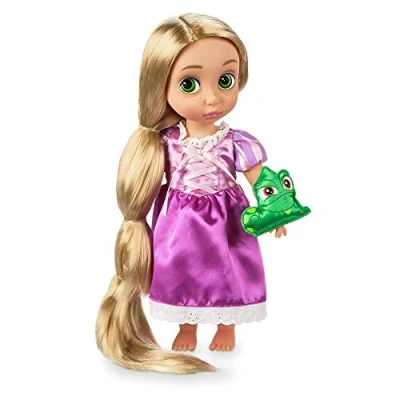 Abbildung von Disney Store Rapunzel aus der Animator Collection, Neu verföhnt, 39 cm / 15&quot;, echt wirkendes Haar und Outfit, mit Pascal als Plüschtier Satin, Sammelpuppe ab 3 Jahren