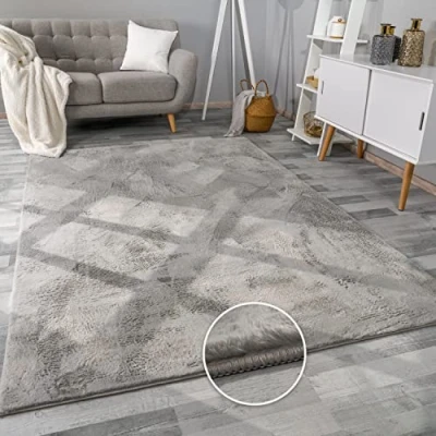 Abbildung von Paco Home Hochflor Teppich Wohnzimmer Flauschig Fellteppich Kunstfell Plüsch Shaggy Weich Fellimitat, Grösse: 160x220 cm, Farbe: Grau