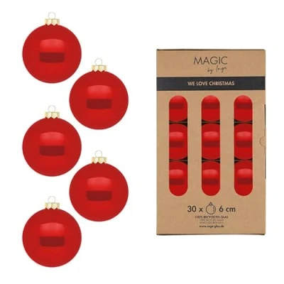 Abbildung von Weihnachtskugeln Glas 6cm 30 Stück matt &amp; glänzend Christbaumkugeln Weihnachtsbaumkugeln für Weihnachten Christbaumschmuck Weihnachtsbaumschmuck Modern Red