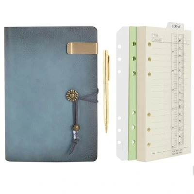 Abbildung von Wonderpool Leder Tagebuch Notizbuch RingbuchNachfüllbarer Ordner Schreibpapier Spirale Business Notizblöcken Vintage Einband für Büro Plan Reisen Organizer (a Cyan, A6)