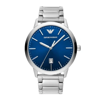 Abbildung von Emporio Armani Herrenuhr , DreizeigerDatumswerk, 43mm Silbernes Edelstahlgehäuse mit Edelstahlarmband, AR11311