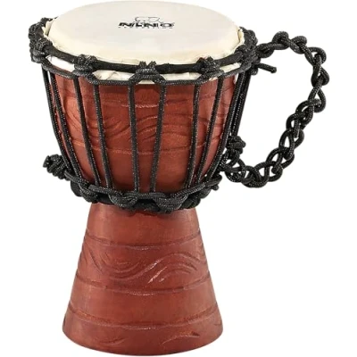 Abbildung von Nino Percussion Water Rhythm Djembe Sehr kleines Musikinstrument für Kinder ab 3 Jahren Durchmesser 4,5 Zoll Mahagoni, Natur (NINO ADJ2 XXS)