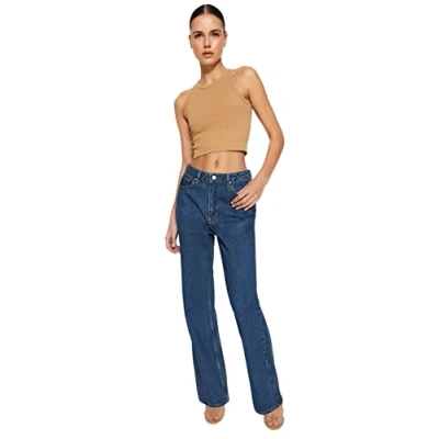 Abbildung von Trendyol Damen Men&#039;s High Waisted Wide Leg 90s Jeans, Blau, 36 EU