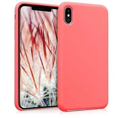 Abbildung von kwmobile Hülle kompatibel mit Apple iPhone XS Max Silikon Handy Case Handyhülle weiche Oberfläche kabelloses Laden Neon Koralle